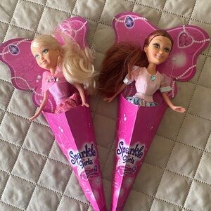 Lot of 2 Funville Sparkle Girlz Princess Dolls 10.5" New in Cones NOS 2014-2018